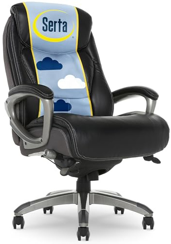 Serta Lautner Executive Home Office Desk Chair, Ergonomic High-Back with Adjustable Lumbar & Body Pillows, SmartLayers and ComfortCoils Technology, Mesh and Bonded Leather, Black/ Gray