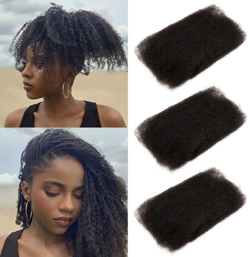 FASHION IDOL Afro Kinkys Bulk Human Hair for Dreadlock Extensions Loc Repair Braiding Twist Afro Kinky Human Hair for Locs 1 Pack 50 Gram 1.8 Oz One and Three Pack for Sale (Noir, 40CM（3Pack）)