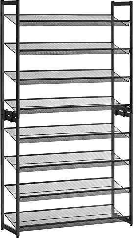 SONGMICS Étagère à Chaussures à 8 Niveaux, Étagère à Chaussures Empilable, Étagère de Rangement en Métal, Planches Réglables, 30,7 x 92,5 x 163,5 cm, 32-40 Paires, Noir LMR08B