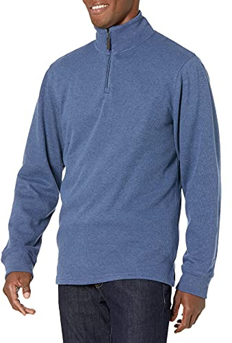 Amazon Essentials Herr kvarts dragkedja fransk ribbtröja, blå ljung, medium