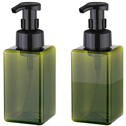 UUJOLY Foaming Soap Dispenser, 450ml (15oz) Refillable Pump Bottle Plastic for Liquid Soap, Shampoo, Body Wash (2 Pcs) (Green)