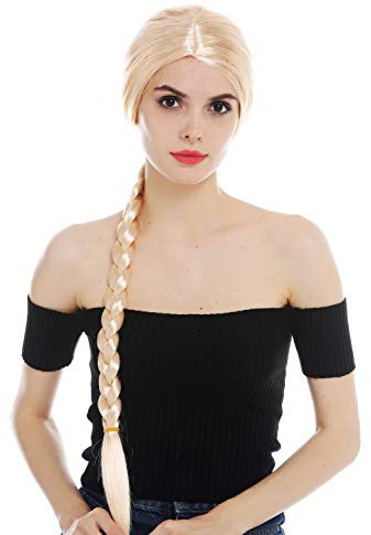 WIG ME UP - SARL014-P02 Perücke Damenperücke Karneval lang Zopf geflochten Hellblond Blond Rapunzel