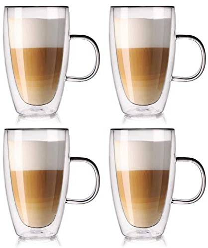 orion group Thermogläser 4 Stück Kaffeegläser Doppelwandig Doppelglas | Teeglas Kaffeeglas Doppelwandiges Doppelwandige Teegläser Thermo Gläser Thermoglas für Kaffee Tee macchiato 430 ml