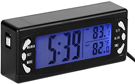 Thermomètre de voiture horloge, 12V numérique thermomètre de voiture horloge de véhicule LCD température mètre avec fonction d'alarme T23