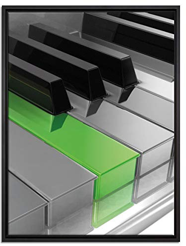 Pixxprint Piano Green Klaviertasten schwarz, weiß Leinwandbild 80x60 cm im Bilderahmen, Wandbild, Schattenfugenrahmen, Kein Poster