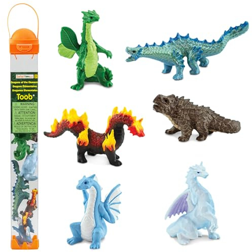 Safari Ltd. Dragons of the Elements TOOB - 6 Miniature Elemental Dragon Figurines - Fantasy Toy Set for Boys, Girls and Kids Ages 3+