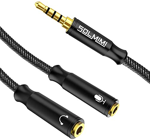 SOLMIMI Kopfhörer Mikrofon Adapter mit separatem Kopfhörer- und Mikrofonanschluss 3,5mm Kombi Audioadapter für Dual-Plug-Headset, kompatibel mit Smartphone, Laptop, PC und Gaming Konsole - 0.3 Meter