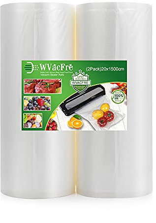 WVacFre 2 Folienrollen 20x1500cm Vakuumierrollen für Lebensmittel,BPA-Frei Vakuumierbeutel Sous Vide Beutel Folien für Vakuumierer und Folienschweißgeräte Geeignet