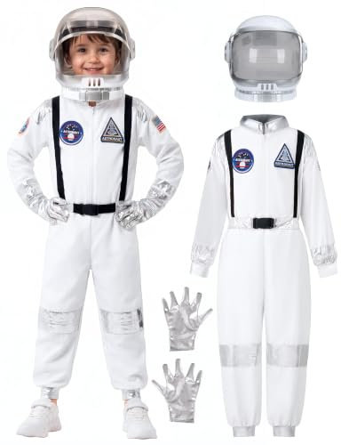 Spooktacular Creations Costume d'astronaute unisexe à rayures argentées pour enfants à Halloween, combinaison de pilote avec casque