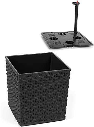 MELTOM Blumenkübel mit Bewässerungssystem aus Kunststoff in Rattan Farbe: Schwarz mit Herausnehmbaren Einsatz in cm: 29 x 29 x 31 cm - XL