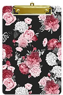 Hnogri Kleines Kunststoff-Klemmbrett, Modedesign A5-Größe Memo-Klemmbretter für Studenten, Kinder, Frauen, Büro, Schule, Clip mit niedrigem Profil, Mini-Klemmbrett Größe 6 x 9, Pinke Rose
