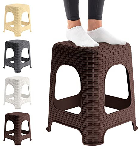 KADAX Tabouret en Plastique à l'Élégant Effet Rotin, Marchepied doté de Pieds Antidérapants pour Une Utilisation Intérieure et Extérieure (Marron)