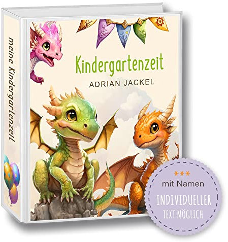 Kindergarten Ordner personalisiert mit Namen und Wunschtext Cut Dragons Gruppe Dinosaurier A4 - Meine Kindergartenzeit Kindergartenordner Portfolioordner Sammelordner Junge Mädchen