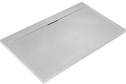 Ideal Standard - Ultra Flat S i.life, Piatto doccia rettangolare 180x80 in resina, Piletta di scarico lato lungo, Finitura opaca effetto pietra, Bianco