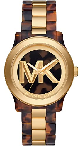 Michael Kors Runway-klocka för dam, kvartsurverk med tre visare och armband i rostfritt stål, keramik eller läder