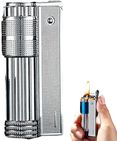 BIUBIULOVE Encendedor De Queroseno Vintage Retro, Encendedor De Trinchera Vintage, Encendedores De Queroseno Recargables Retro Portátiles, Encendedores De Llama Suave De Metal (Plata)