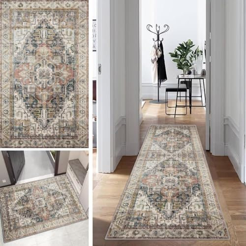Mogetal Klassisch Boho Läufer Flur Lang Küche Schlafzimmer rutschfest Waschbar 100x400cm Vintage Teppich Läufer Dauerhaft Läuferteppich KüchenLäufer Korridor Polyester Anpassbar Meterware