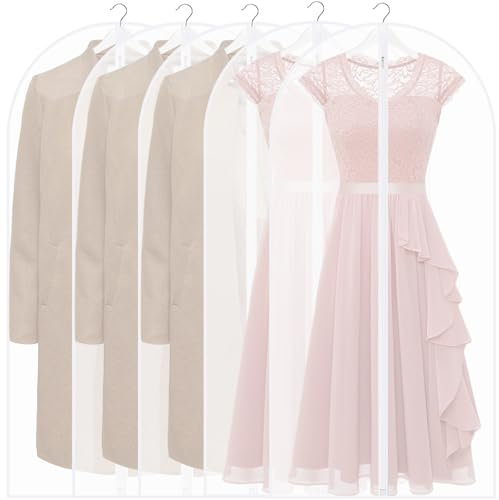 5 Stück Kleidersack, Kleidersack Anzug Lange, Transparent Anzugtasche Kleidersäcke, Staubschutz Kleiderhülle für Anzüge Kleider Hemden Jacken Mäntel Kleidung Aufbewahrung (60 * 120cm)