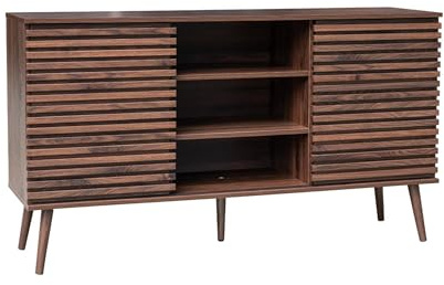 Alice's Garden sweeek - Buffet scandinave décor Bois Noyer avec 2 Portes coulissantes rainurées et 4 étagères. Buffet Bas. L 140cm