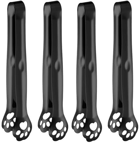 4pcs Pince de Service Acier Inoxydable, Pince à Glaçons, Pince Bonbon, Mini Pince de Cuisine, Pince à Aliments Multifonction pour Sucre, Salade, Dessert, Pain, Grill, Viande, Buffet (Noir)