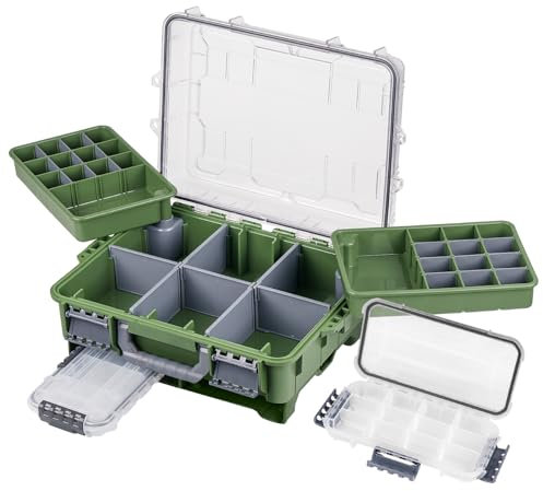 THKFISH Wasserdichter Angelkoffer, Angelköder Box, Angelwerkzeugkiste, Tragbare Angelbox mit Zwei 3500 Stowaway Boxen und herausnehmbaren Trennwänden, Tackle Box Angeln in Rosa/Blau/Grau