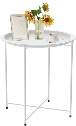 DYHQQ Runder Beistelltisch Kleiner Sofa-Beistelltisch Couchtisch Aus Metall Beistelltisch Abnehmbarer Tabletttisch Für Wohnzimmer, Schlafzimmer, Balkon