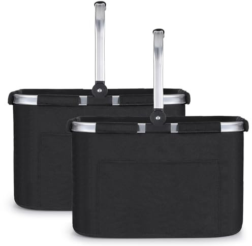 Diurwur®30L Einkaufskorb 2pcs Erschwinglich Picknickkorb Einkaufstasche Tragekorb mit Aluminiumgriff Faltbar große Einkaufskörbe für Arbeit/Einkaufen