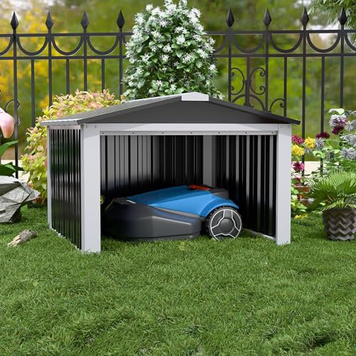 SUPEER ﻿Garden Robot Lawnmower Garage H62cm*W90.5cm*D88.8cm,Metal Weatherproof Auto Mower Carport, Protective Weather Resistant Cover,Black
