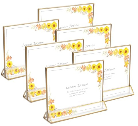 Minnhua 6 Stück Bilderrahmen Gold Acryl Doppelseitig Tischaufsteller Tischnummern Hochzeit Aufsteller Tischkartenhalter für Restaurant Karte Menü Einzelhandel Tischplatte (Waagerecht)