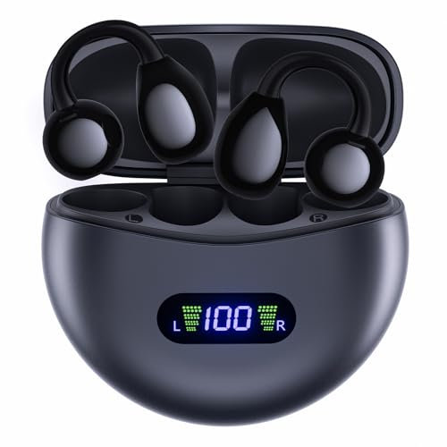 CAPOXO Écouteurs à Oreilles Ouvertes Bluetooth 5.4 sans Fil, 40H Autonomie IPX7 Étui Écran LED, Confort Léger Adapté Lunettes, pour Sport/Running/Bureau - Casque Open Ear