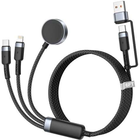3 in 2 Caricatore per Apple Watch Series 10 9 8 7 6 5 4 3 2 SE Ultra, 2M Caricatore Apple Watch USB C Cavo Ricarica iWatch Caricabatterie con Cavo USB C & Lightning per iPhone 16 15 14 13 12 11