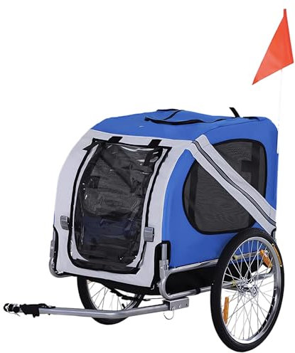 Cykelhundsläp - Stöder Upp Till 44 Lbs, Liten och Medelstor Cykelhållare för Hundar - 2-i-1 Husdjursvagn(Blue)