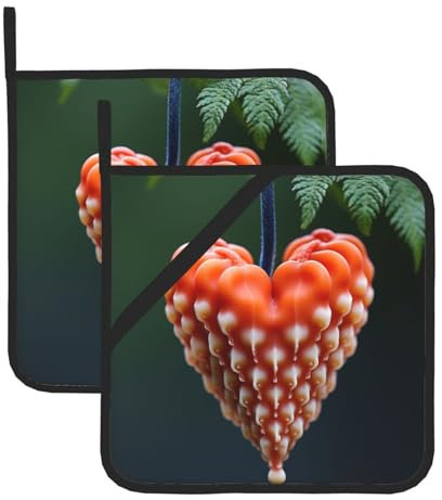 Set di presine a forma di cuore con stampa floreale, quadrato, in poliestere, per donne e uomini, per cucinare barbecue, forno a microonde