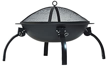 Pozzi del Fuoco Portatili, Barbecue a Legna per Esterni, Piccoli bracieri con Coperchio a Rete per scintille, attizzatoio per braciere in Legno, per Campeggio, falò, Patio, Cortile, 56 cm