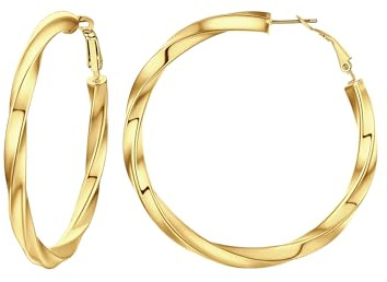 PROSTEEL Boucle d'Oreilles Femme Grosse Créole Plaqué Or Année 90 Anneau Torsadé 60 mm Statement Hoop Earrings