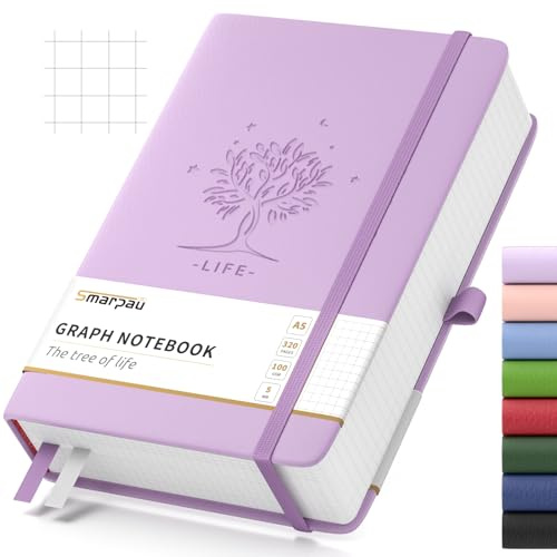 Notizbuch A5 Kariert, Hardcover Leder Journal mit 320 Seiten 100gsm Papier | Leder Tagebuch, College Ruled Journal Notebook für Frauen Männer Schreiben Schule Büro, 14.5 x 21cm- Lila