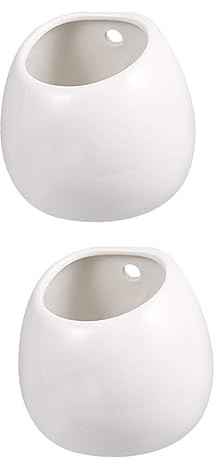 TOYANDONA Lot De 2 Pots De Fleurs en Céramique Blanc Suspendus pour Plantes Succulentes Jardinière Murale Compacte Bureau Et Rebord De Fenêtre Design Minimaliste Polyvalent Trous De Drainage