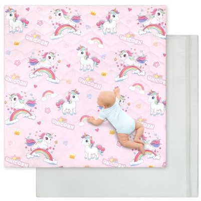 Alfombra Bebe 127×127 cm Desmontable Plegable, Espesar 2cm Alfombra Juegos Bebes Antideslizante, Tapete de Actividades Bebe Alfombras de Gateo Apto para Interior/Exterior/Valla (Unicornio Arcoíris)