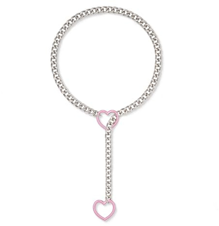 Yamobi Choker Halsband Damen,Rosa Herz O-Ring Kette, Punk Rock Cuban Chain Lariat Y-Necklace, Verstellbare Lange Kette, Edelstahl Schmuck