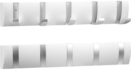 OGMBI 2 Stück Garderobenhaken Wandmontierter, Wand Garderobenleiste mit 6 Faltbar Haken, Weiß Aluminium Kleiderhaken Garderobenleiste für Jacken, Mantel, Hute, Tasche, Schals, Handtuch