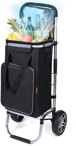 YEAUPE PRO Shoppingvagn med kylfack | max. 50 l & 25 kg lastkapacitet | vikbar 3-i-1-vagn, säckkärra och axelväska | Handvagn, shoppingvagn (svart/grå)