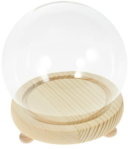 BATHVEVE Miniatur Glasvitrine Kugelform mit Holzsockel Transparente Glasglocke für Mikrolandschaften Selbstgemacht Dekoration und Pflanzenpräsentation