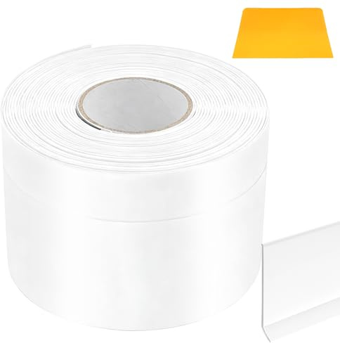 Behogan Plinthe souple autocollante 50 x 20 mm : 15 m, profil plat en PVC, plinthe de finition de cuisine, forme plate, plinthe flexible, pour cuisine et salle de bain, blanche