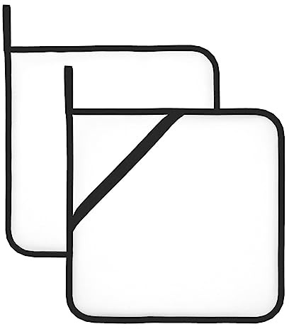 Presine quadrate resistenti al calore in tinta unita bianche stampate (set di due) 20,3 x 20,3 cm: tessuti di qualità, antiscottatura e facili da pulire