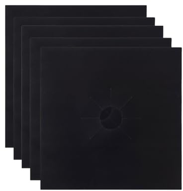 TOYZFRIENDY Protecteurs de Cuisinière à Gaz Réutilisables 5pcs Tapis de Cuisson en Tissu Enduit Noir, Lavable Lave-vaisselle, Protège Plaque de Cuisson Gaz
