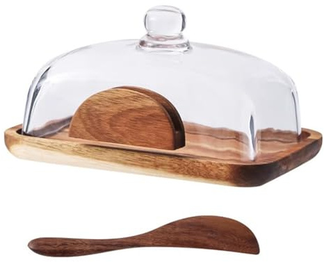 Mantequera Mantequera de encimera, contenedor de cocina, con tapa de vidrio sellada, para refrigerador y lavavajillas.