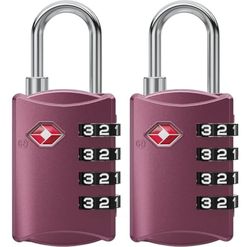 NovLock TSA Schlösser – Kofferschloss mit 4-stelligem Zahlencode – Gepäckschloss für Koffer, Rucksack, Reisetasche oder Handgepäck – 2er-Pack, Lila