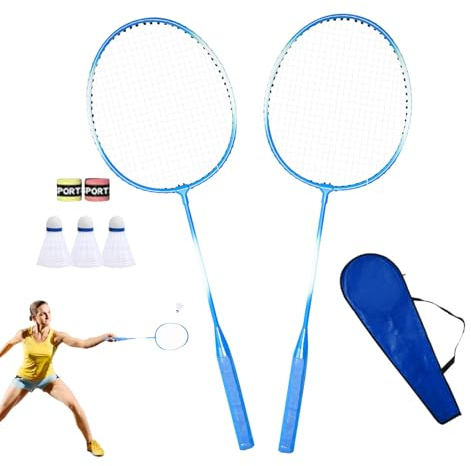 Tragbares Badminton-Set für 2 Spieler – 670 mm, 26,38 Zoll, moderate Steifigkeit, Rahmen aus langlebigem Rahmen | Anfänger, fortgeschrittene Spieler, Training, Wettbewerb, Fitness Lo