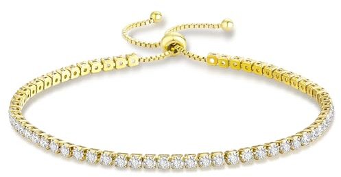 KRKC Verstellbares Tennisarmband Damen, 2/3/4/5mm Breite, 316L Edelstahl | Weißgold / 14K Gelbgold, Hochwertiges Zirkonia Armband mit Feingliedrigkeit, Geschenk für Freundin und Mutter