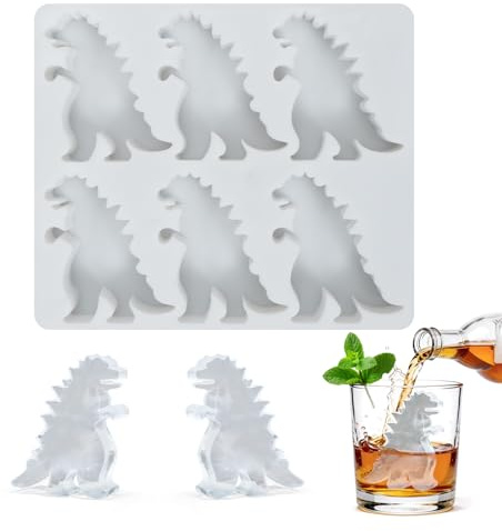 Eiswürfelform Dinosaurier, Silikonform Dino Lustige Eiswürfel Form mit Deckel, 6-Fach Silikon Eiswürfelbehälter Kinder für Kaffee Obst Wein Party Dino Deko